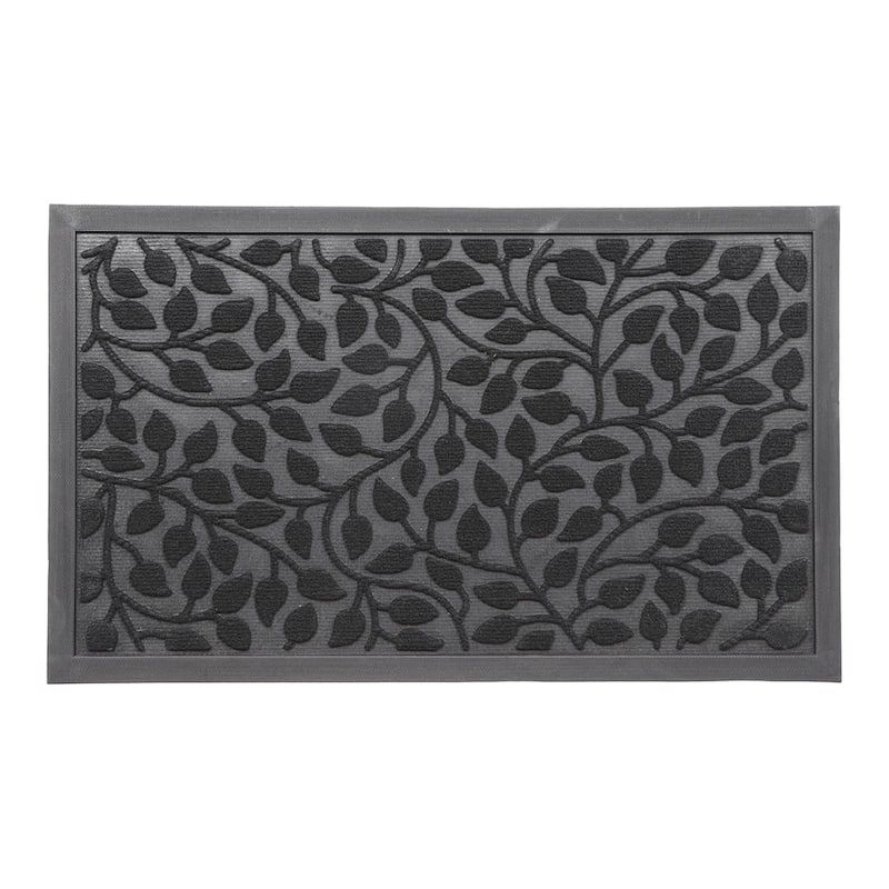 Heavy-Duty Dirt-Trapping Rubber Doormat with Raised Pattern - Black/Leaf