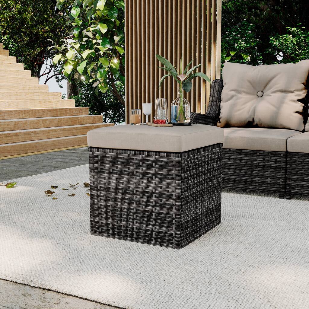 Outdoor Patio PE Wicker Ottoman with Cushion