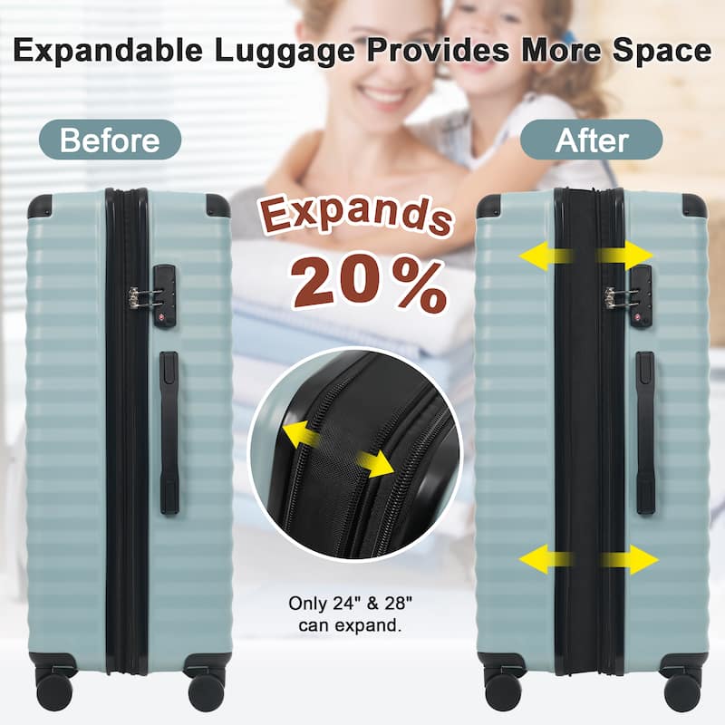 5 Piece ABS Hardside Lightweight Expandable Carry on Suitcase with Spinner Wheels TSA Lock USB Port Cup Holder and Toiletry Bag