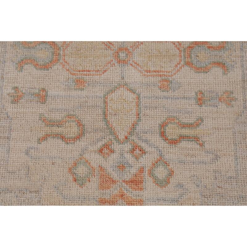 Hand Knotted Oriental 100% Wool Carpet Transitional Geometric Beige & Ivories Oushak Runner Rug - 8' 2'' X 2' 8''