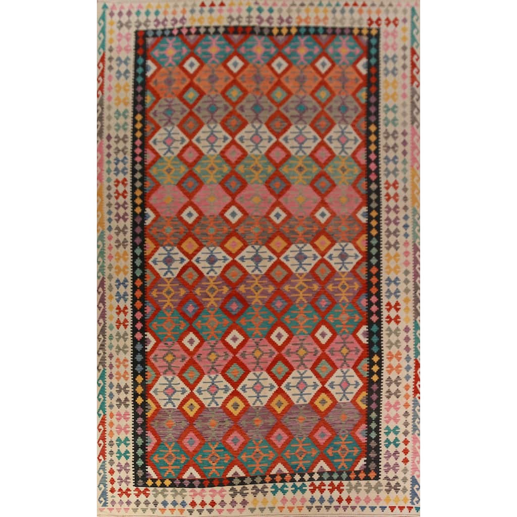 Geometric Kilim Large Rug Flatweave Multi-Color Wool Carpet - 10'2"x 15'11"