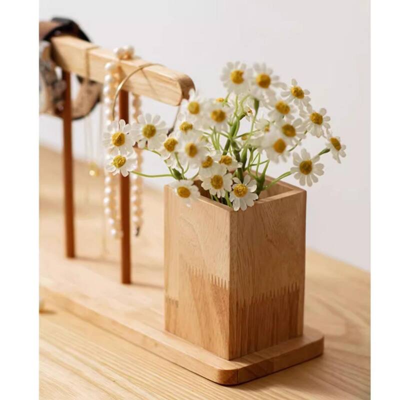 RusticReach Wooden Desktop Calendar with Pen Holder