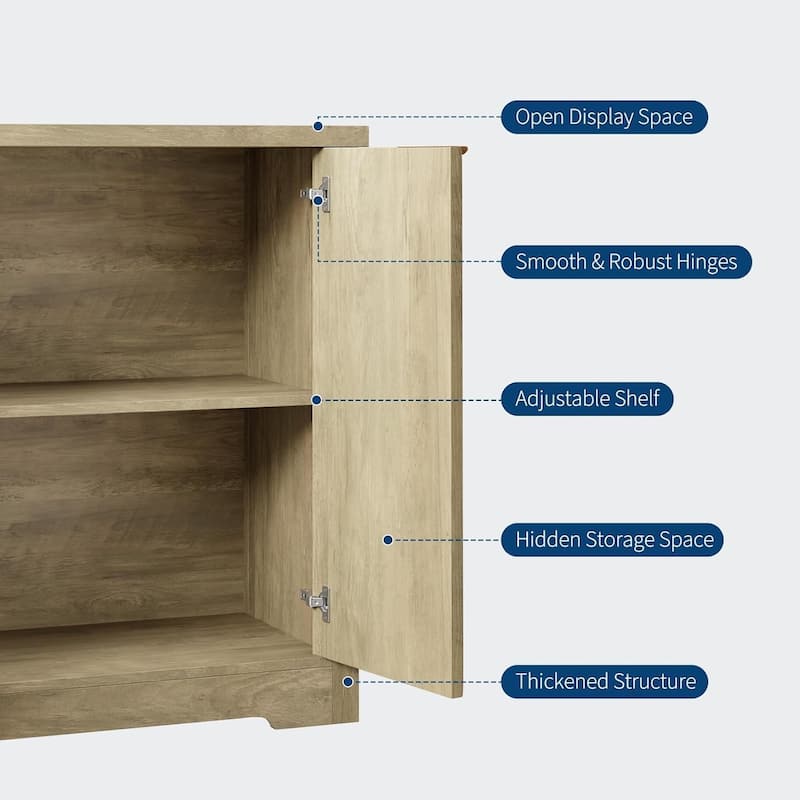 Recessed buffet with storage, 2 doors and adjustable shelves, original oak
