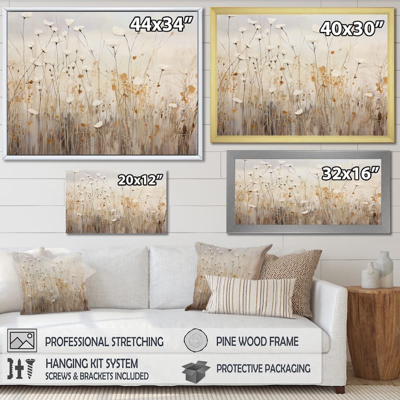 Designart "Beige Wildflowers Floral Fantasy" Wildflowers Framed Wall Art Living Room