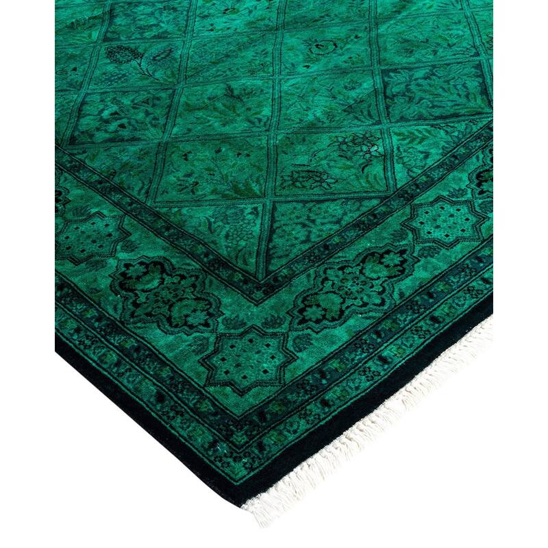 Overton Hand Knotted Wool Vintage Inspired Modern Contemporary Overdyed Green Runner Rug - 4' 3" x 19' 10"