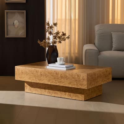 Wood Pattern Decal Coffee Table Accent Table with Smooth Lines, Modern End Table Dining Table with Sturdy Pedestal