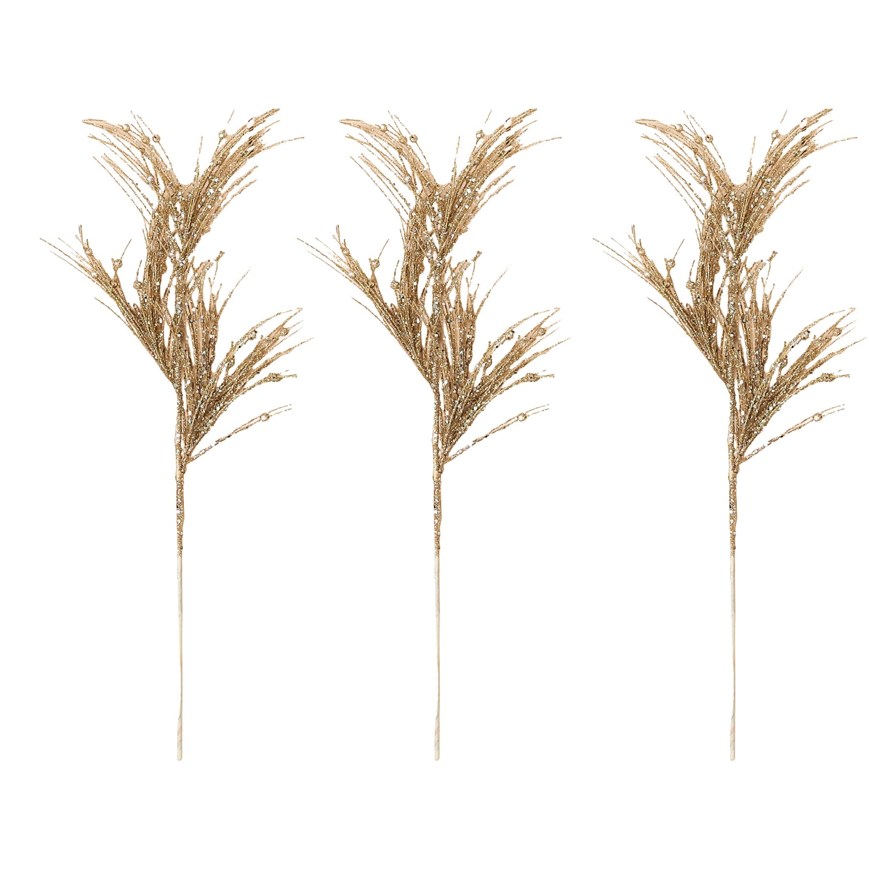28" Glitter Pine Spray, Champagne, Set of 3 - Champagne