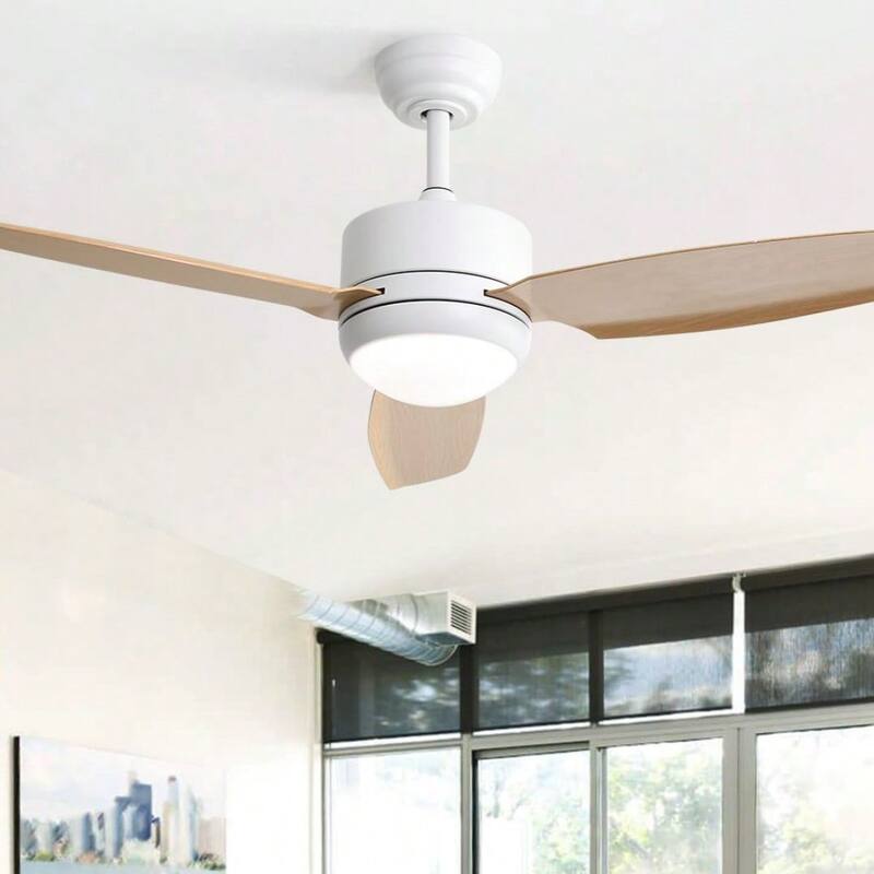 Oaks Aura 46 Inch Modern Farmhouse Ceiling Fan with Light, 6-speed Reversible DC Motor Ceiling Fan Light With Remote Control - White+Natural