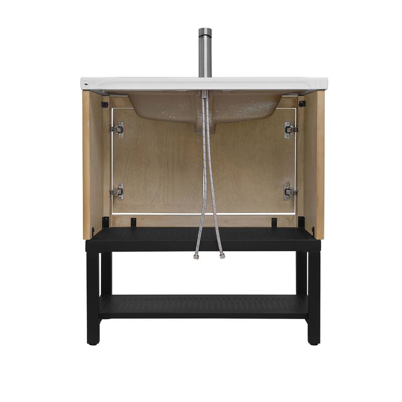 32" Bathroom Vanity with White Ceramic Sink & Hot and Cold Faucet
