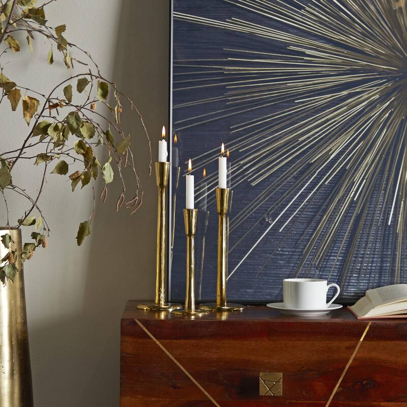 Aluminum Metal Slim Candle Holder with Round Bases - Set of 3 Gold - Roche River Decor