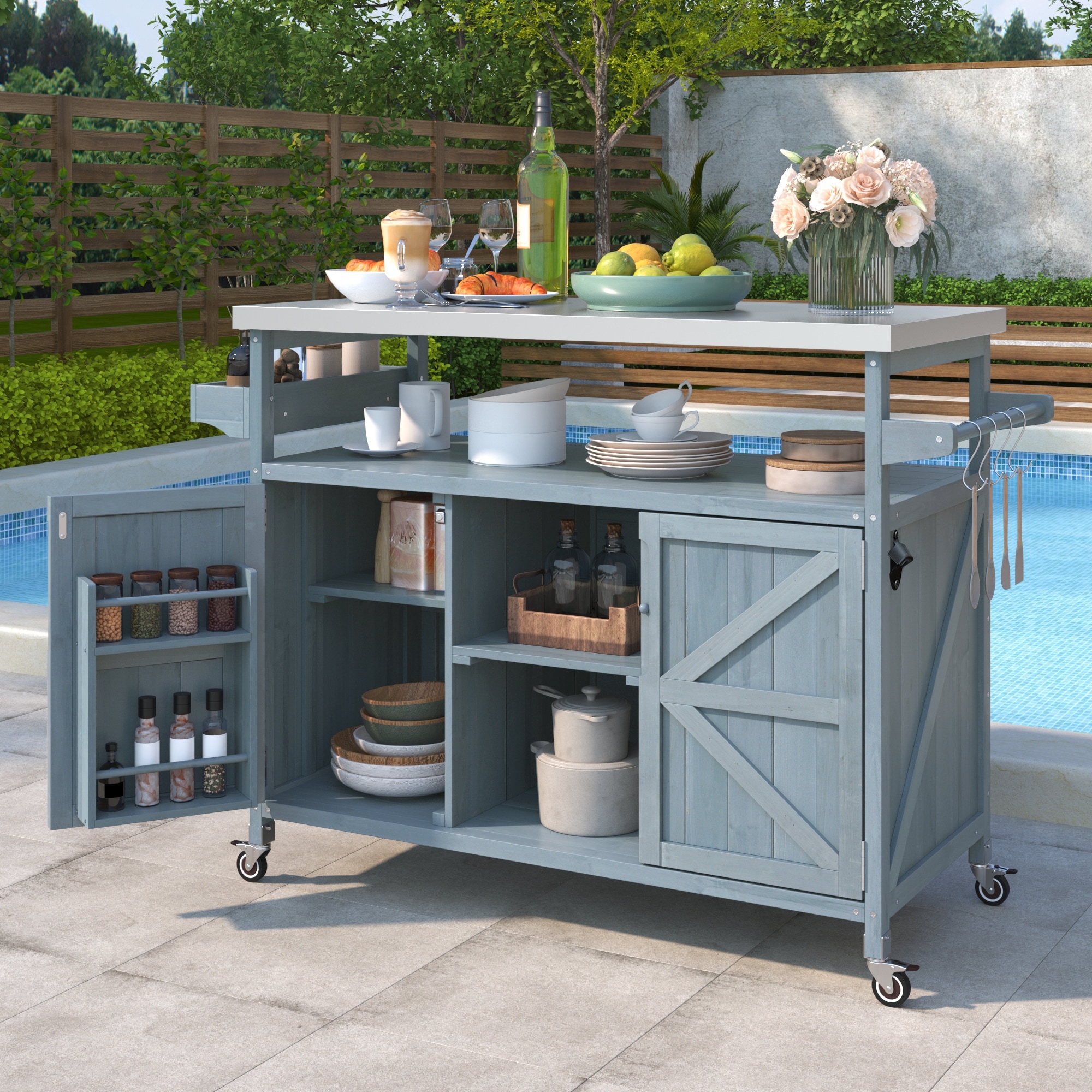 Outdoor grill storage cabinet outlet