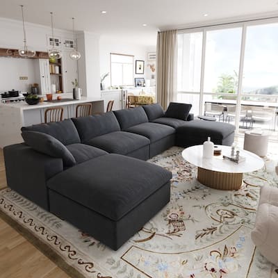 156" Convertible Modular Sectional Sofa Couch, Modern U Shape Minimalism Sofas Couches with Pillows
