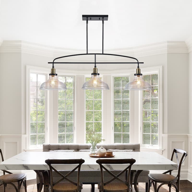 Anmytek 45 Inch Black Industrial 3-Light Chandelier with Clear Glass Shades