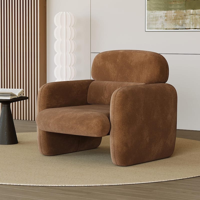 Modern Accent Chair, Wood Frame Sofa Chair, Comfortable Reading Armchair for Living Room - Brown