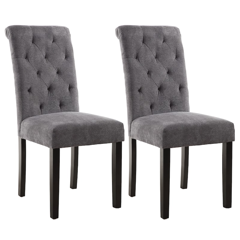 Fabric Upholstery Tufted Parsons Dining Chairs Set of 2
