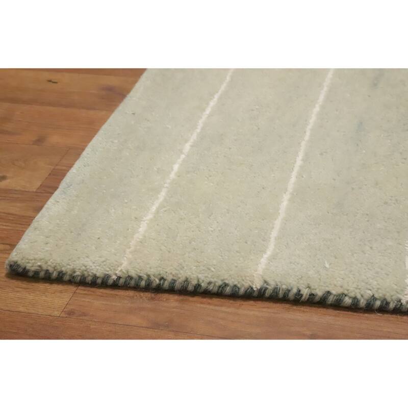Hand Knotted Oriental 100% Wool Carpet Modern Stripe Green Gabbeh Area Rug - 5' 10'' X 3' 10''