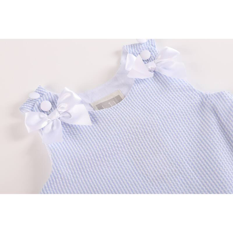 Lil Cactus Light Blue Seersucker Ruffle Dress