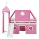 preview thumbnail 3 of 7, Pink Pine Wood Castle-Inspired Bunk Bed, Slide, Ladder, Tent, Tower, Playhouse Design