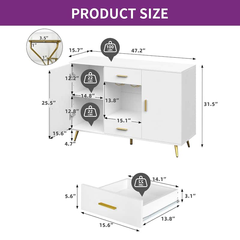 Moasis Wood Storage Sideboard Buffet Storage with 2-Drawers & 2-Doors