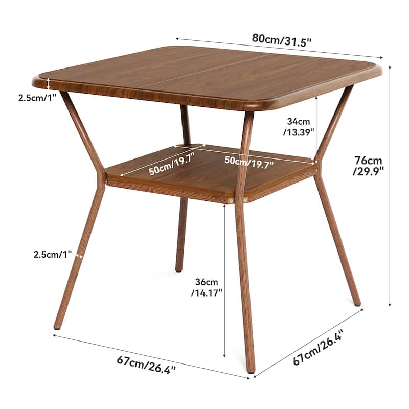 31.5" Square Dining Table for 2-4, Mid-Century Modern, 2-Tier Design