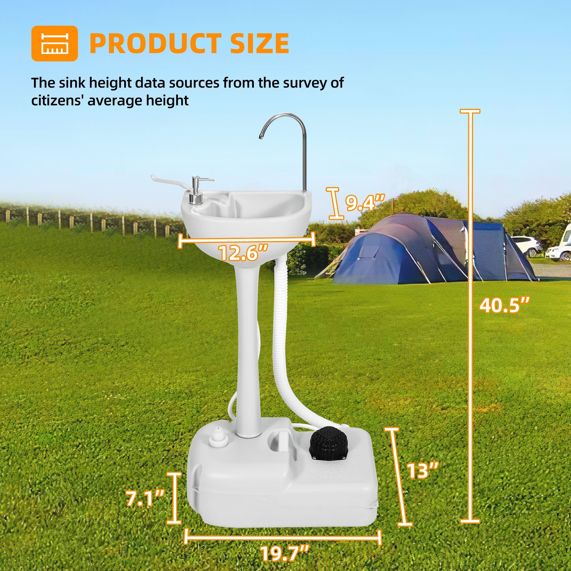 kleankin Portable Camping Sink w/ Towel Holder & Soap Dispenser Hand Wash  w/ Rolling Wheels