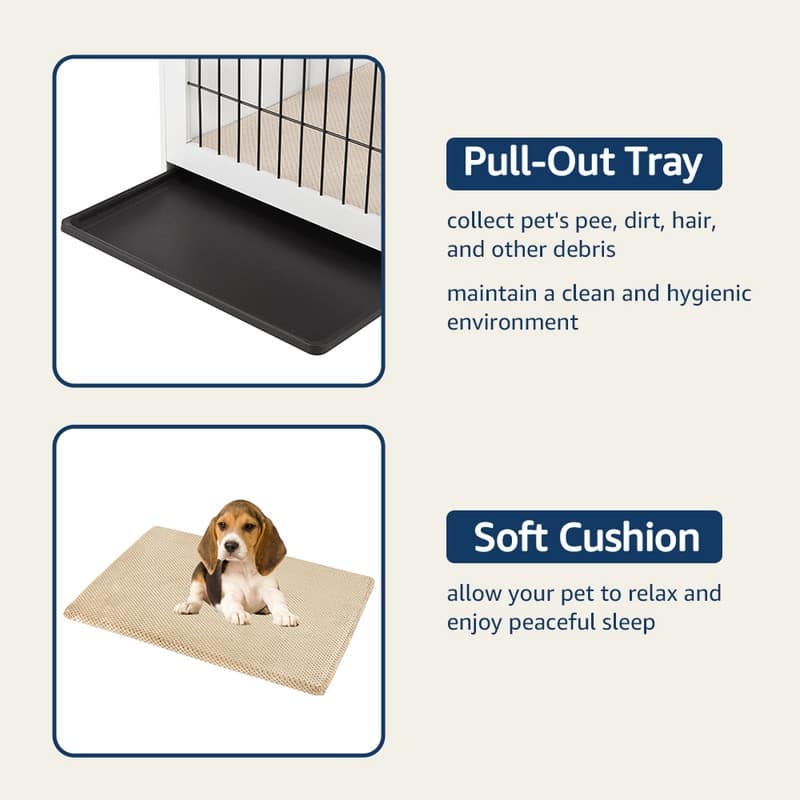 beeNbkks Dog Crate Furniture with Sliding Barn Door - Medium 26.5''H x 31.6''W x 23.9''D - White + Walnut