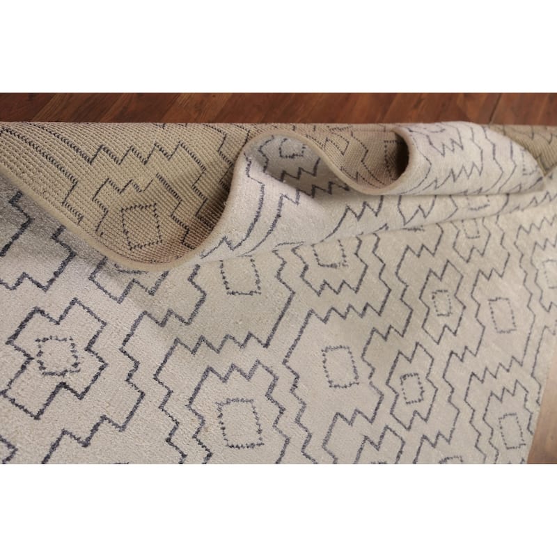 All-Over Geometric Moroccan Modern Area Rug Hand-Knotted Wool Carpet - 4'10" x 7'10"