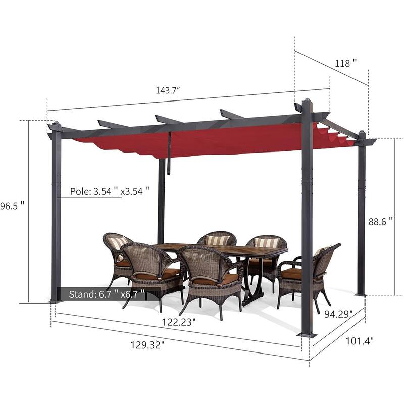 PURPLE LEAF Gazebo Outdoor Retractable Modern Yard Metal Grape Trellis Pergola with Canopy.