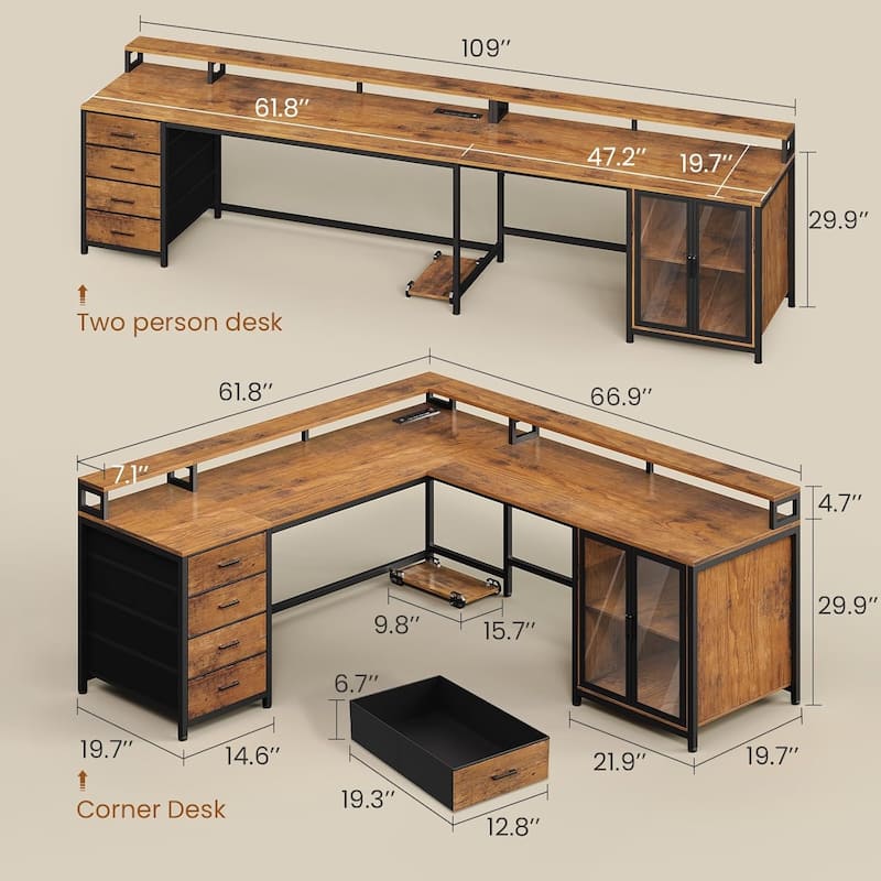 L Shaped Gaming Desk Drawers Computer Desk with Display Cabinet