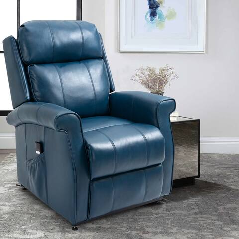 Clihome Blue Faux Leather Elderly Power Lift Recliner Chair