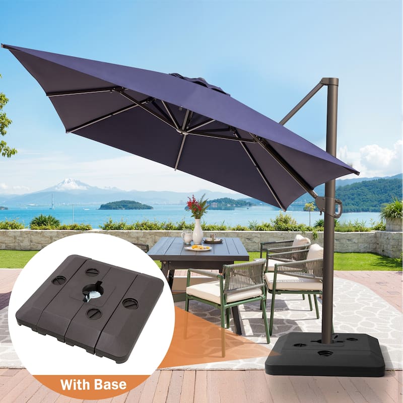 10 X 13FT Outdoor Patio Cantilever Umbrella with Offset Umbrella Base - Navy Blue