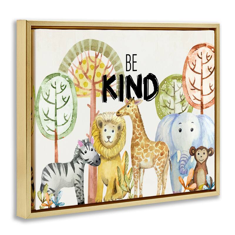 Stupell Be Kind Jungle Animals Framed Floater Canvas Wall Art Design By Kim Allen