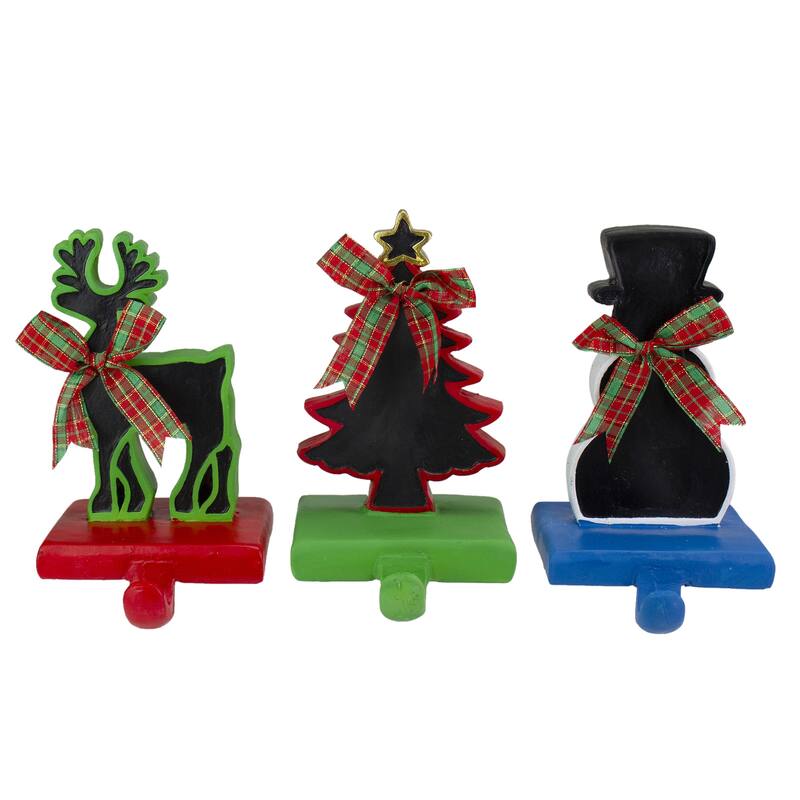 3 Reindeer, Tree, Snowman Chalkboard Christmas Stocking Holders 7"