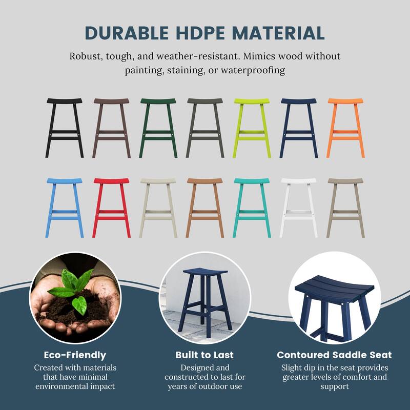 Laguna Hdpe All Weather Outdoor Patio 29" Saddle Seat Bar Stool (Set Of 3)