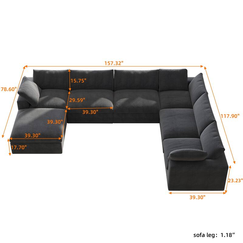 Cloud Couch Modular Sectional Sofa Oversized Down Filled Corner 7 Seater L-Shaped Couch with Ottoman for Living Room Set