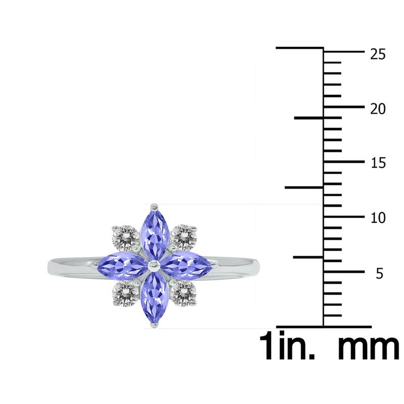 Marquee Jewels 3/4 Carat TW Tanzanite and Diamond Flower Ring in 10K White Gold