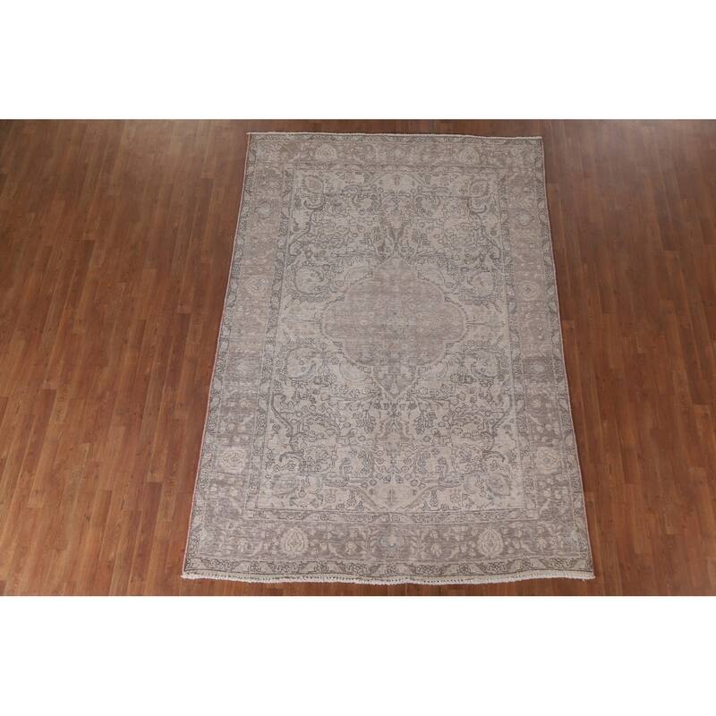 Hand Knotted Oriental 100% Wool Carpet Traditional Floral Beige & Ivories Tabriz Area Rug - 9' 3'' X 6' 4''