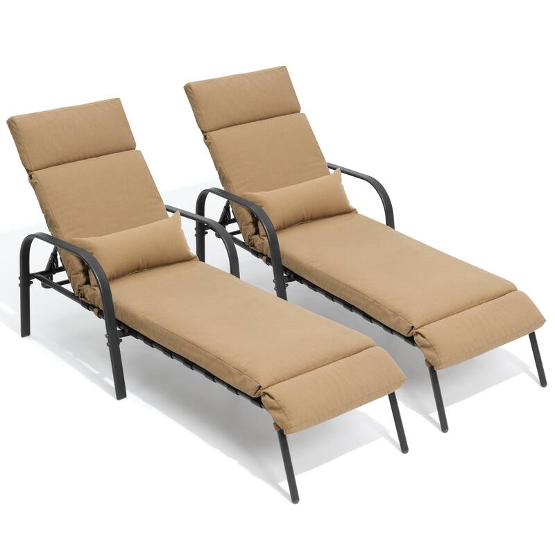 VredHom Outdoor Adjustable Chaise Lounge Chair with Cushion and Pillow - N/A - Tan-2PC