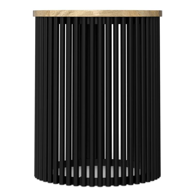 Simpli Home Demy 20" Wide Tall Industrial Side Table in Natural Solid Mango Wood & Black Metal