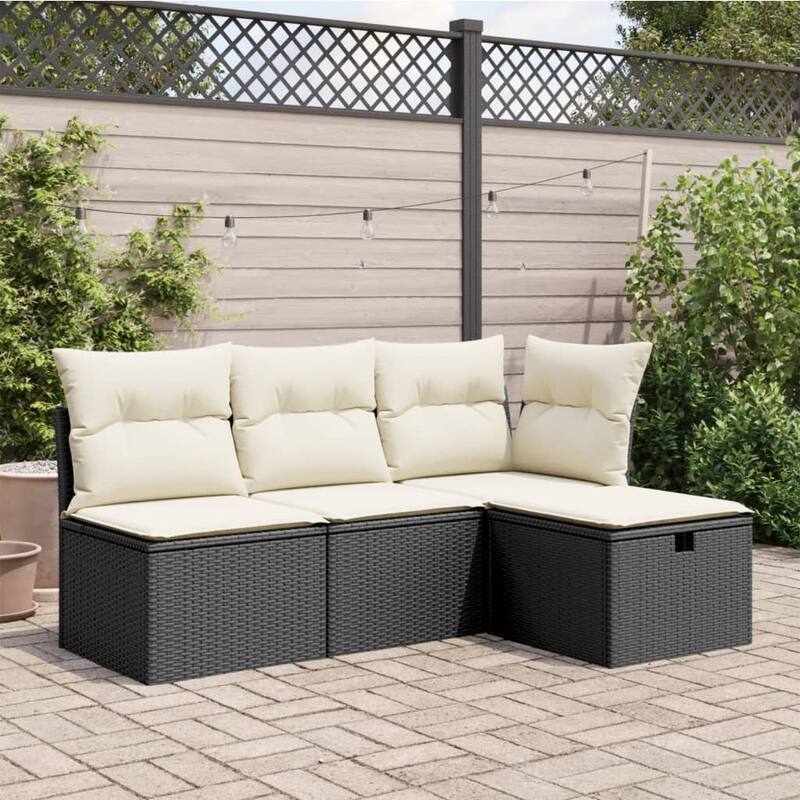 vidaXL Patio Stool with Cushion Ottoman Outdoor Seating Cube Seat Poly Rattan - 21.7 x 21.7 x 14.6