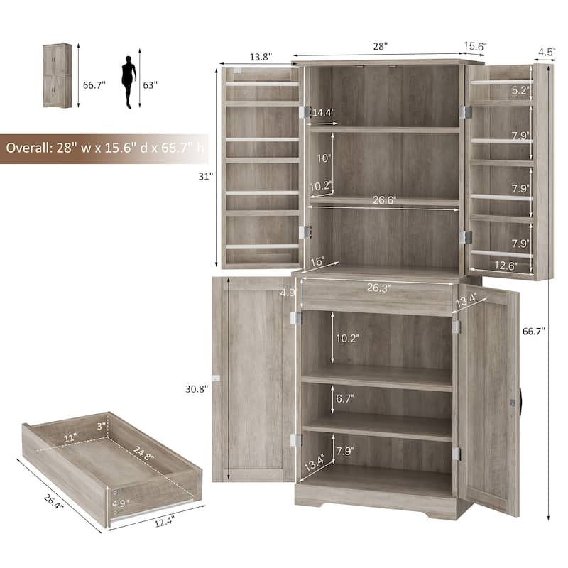 Kitchen Pantry Cabinet with Adjustable Shelves - Freestanding Storage Organizer