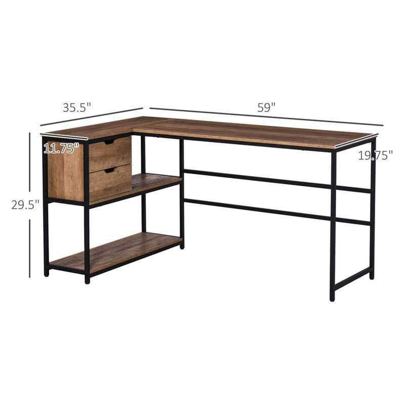 L-Shaped Home Office Computer Desk with Storage Shelves