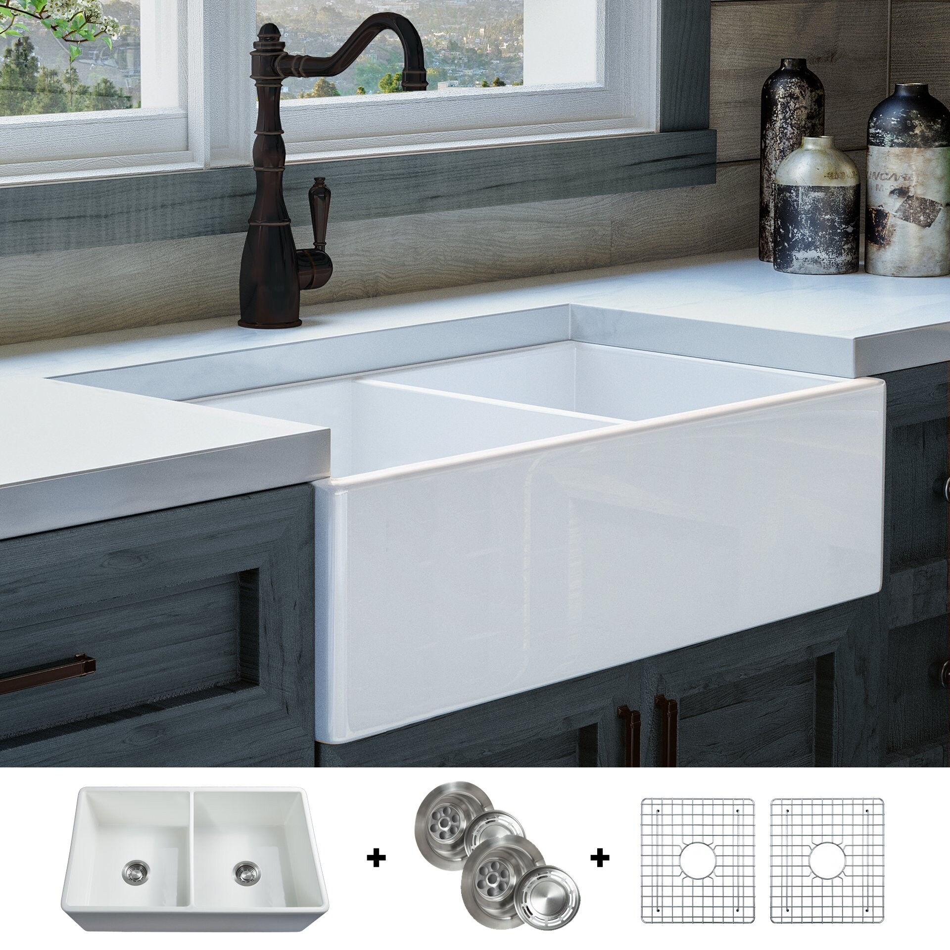 Luxury 33 Inch Modern Fireclay Farmhouse Kitchen Sink