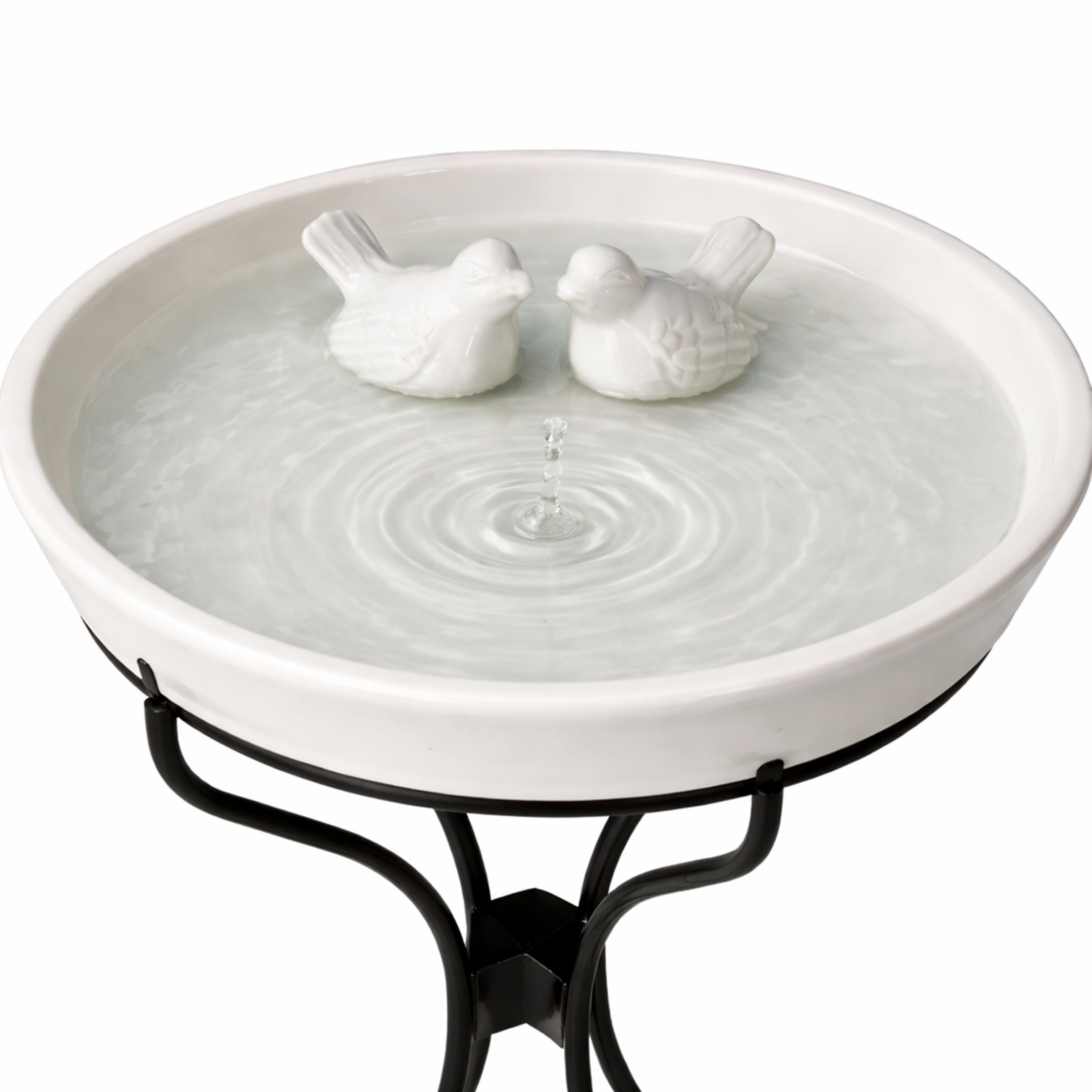 12 in. H Outdoor Ceramic Birdbath White with Metal Stand
