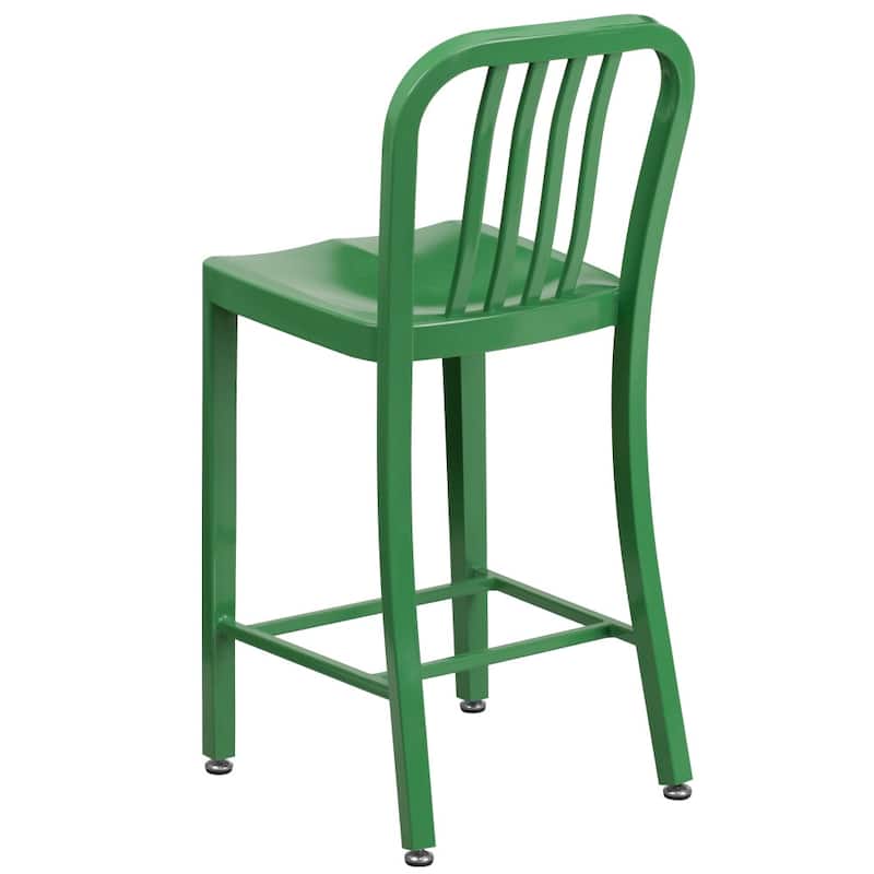24'' High Metal Indoor-Outdoor Counter Height Stool with Vertical Slat Back