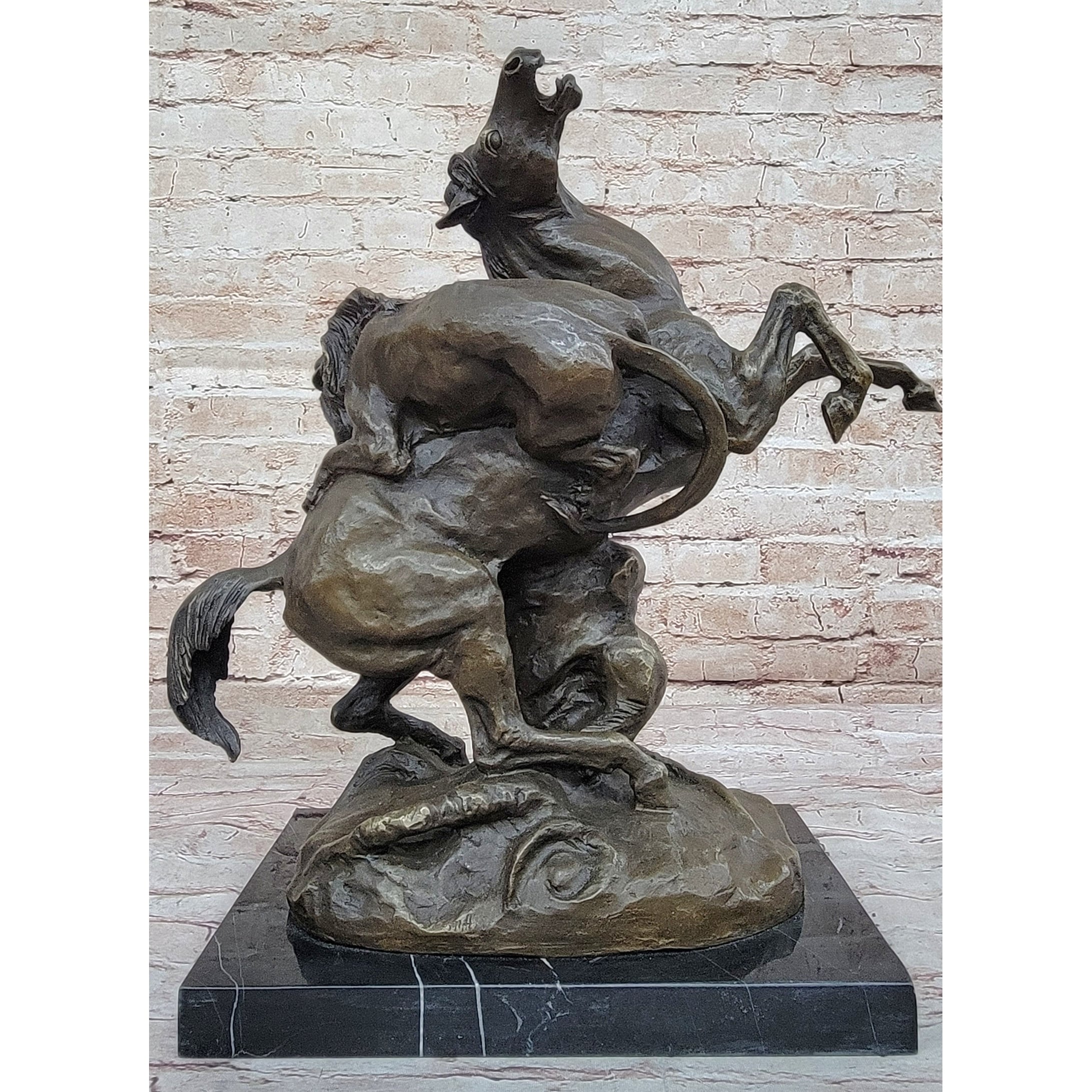 Lion Attacking Horse - Bronze Metal Sculpture By Antoine Barye On Marble Base