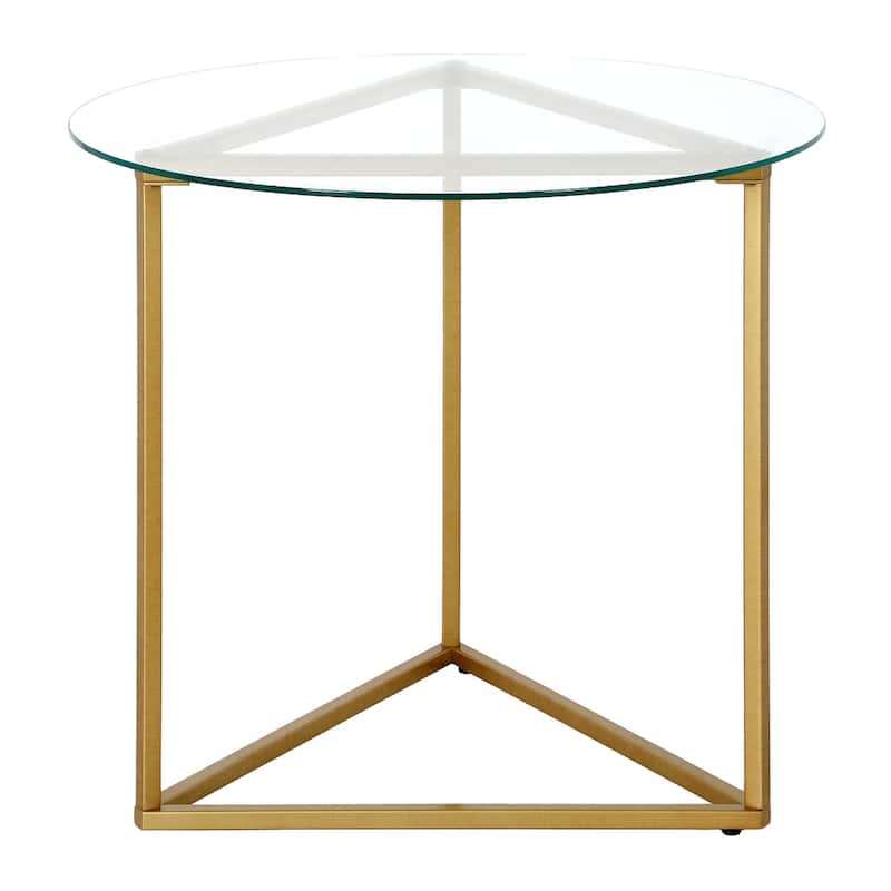 Steel Frame Round Glass Top End Table with Sled Base - 24” x 24” x 22” (D x W x H)