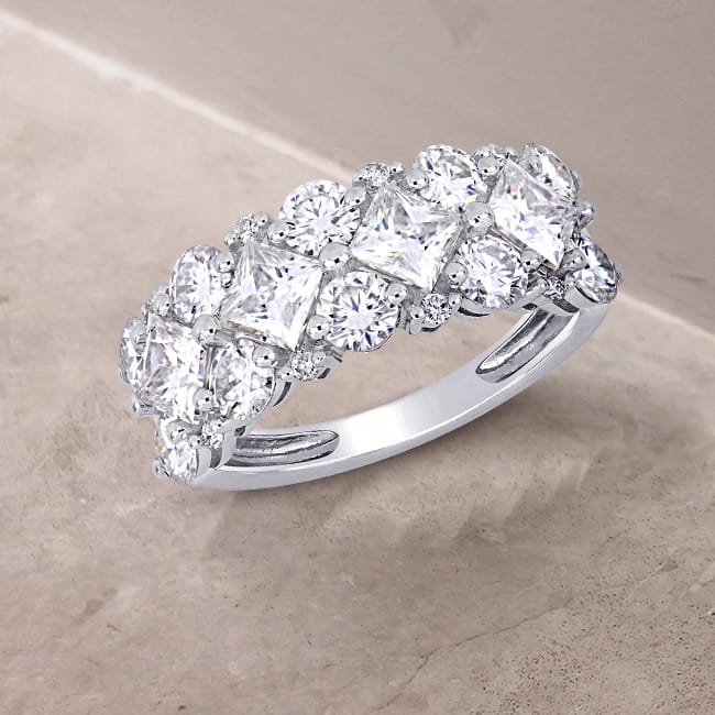 Miadora 3 1/10ct DEW Princess-cut Moissanite & 1/10ct TDW Diamond Anniversary Band in 10k White Gold