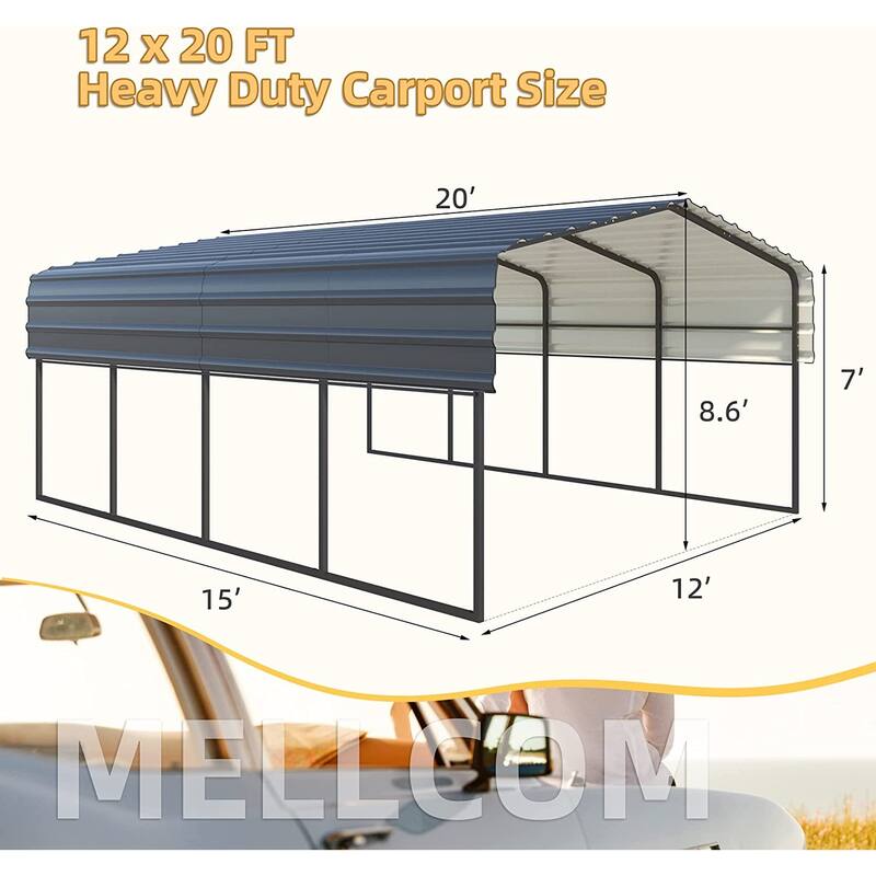 EROMMY Carport with Galvanized Steel Roof - Multi-Use Shelter, Sturdy Metal Carport for Cars, Boats, and Tractors
