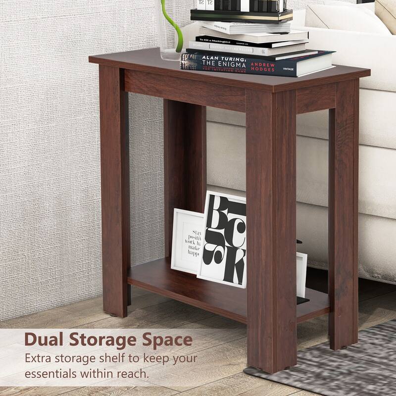Gymax 2-Tier End Table Modern Sofa Bedside Table Compact Nightstand w/